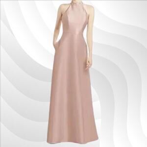 2/$50 Alfred Sung Toasted Sugar Satin Twill Halter Dress D772 Size 8 | Elegant